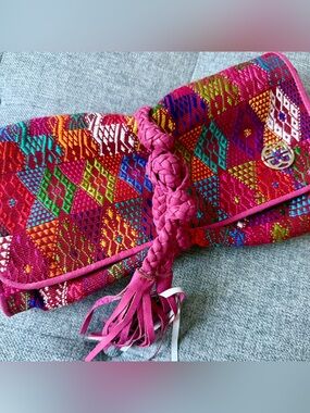 Maria’s Bags - Handwoven Multicolor Boho Clutch with Pink Braided Tassel